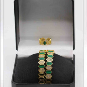 Gold Plated Bracelets with Diamond & Green Jewel