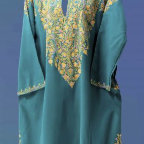 Traditional Kashmiri Phiran In Sea Green Color With Aari Embroidery  Work