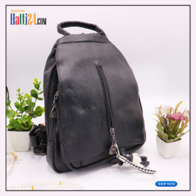 Women Black Backpack with key chain For Girls