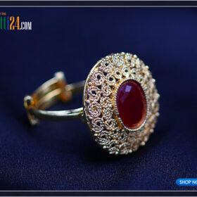 Ring with red & silver pearls