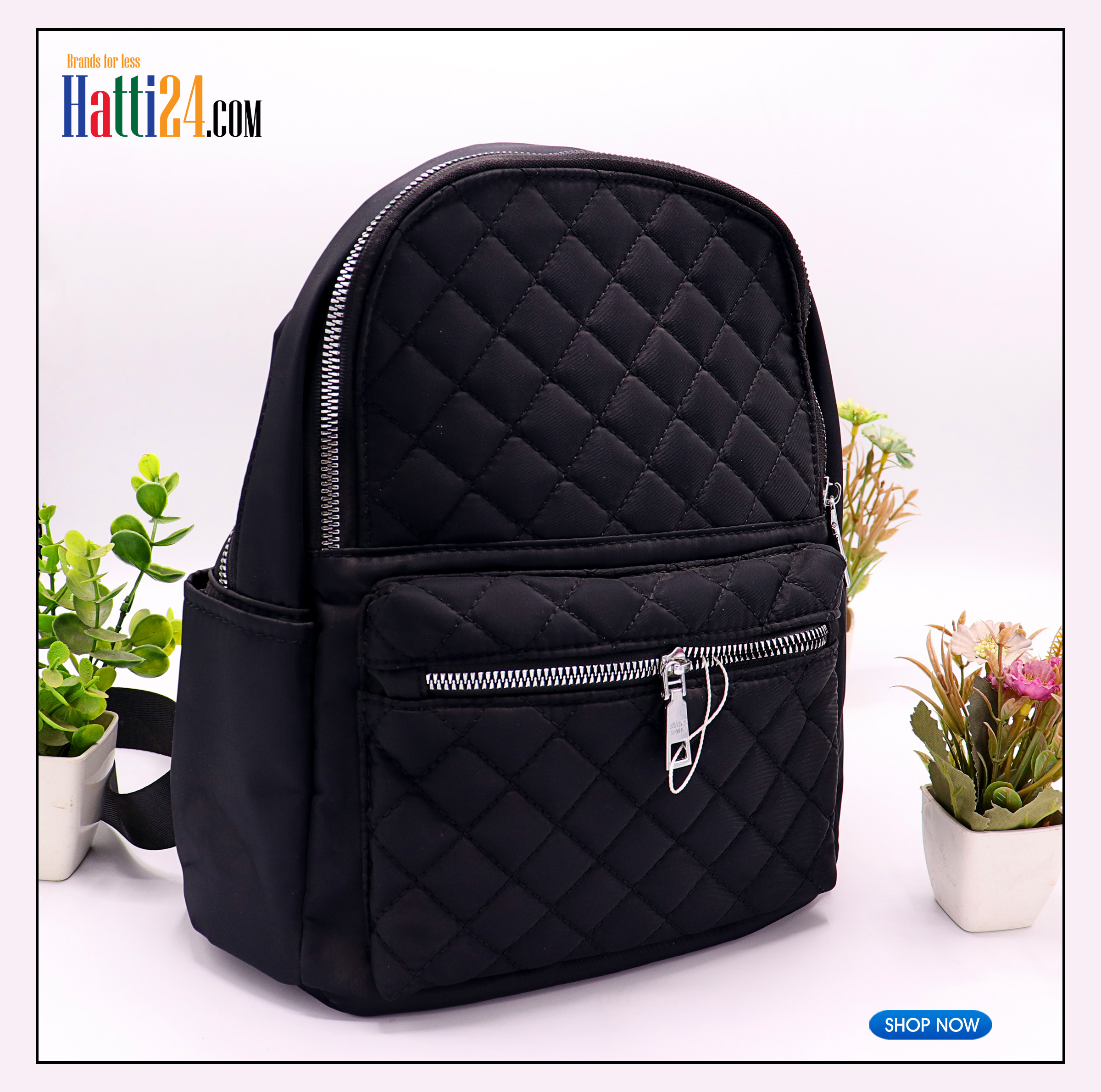 Quilted Black Color Backpack