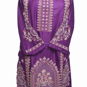 Ladies Embroidered Linen Kurti In Purple