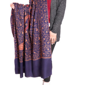 .Motivational Blue Pure Tusha (Semi Pashmina) Kashmiri Sozni Hand-Embroidery Shawl Enriched With Beautiful Designer Jaal Pattern