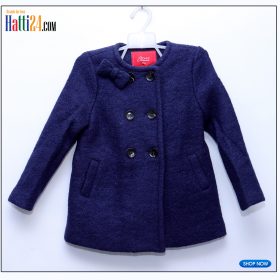 Girls Crew Neck Royal Blue Long Coat