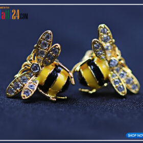 Honey Bee Stud Earrings Crystal Costume Jewelry for Women Teen Girls