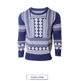 Men's Purple  Blue Geo Metric Design Warm Sweater