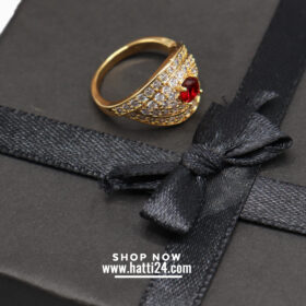 Eye Shaped Ring With Maroon Jewel