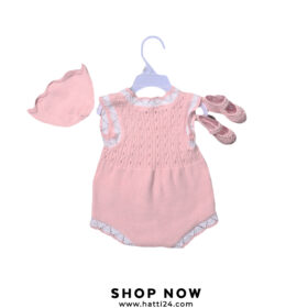 Set Of Knitting Wool Pom Pom Romper Jumpsuit Baby Boy’s-Girl’s Pink
