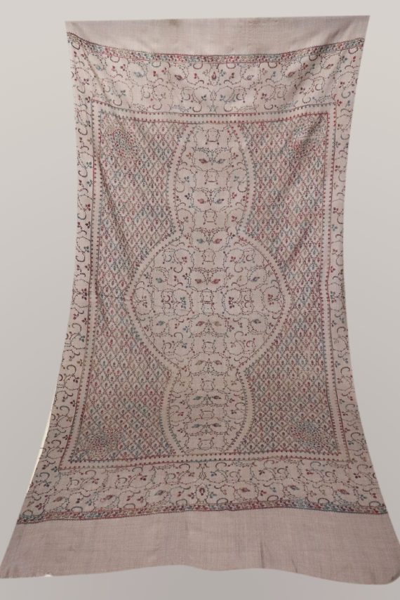 Wool Shawl With Multi Color Embroidery Work In Brown - Image 4