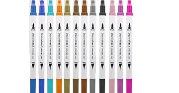 The Art Box 12 Colors Dual Tip Watercolor Painting Brush Fine Liner Marker Pens Set (Pack of 12)