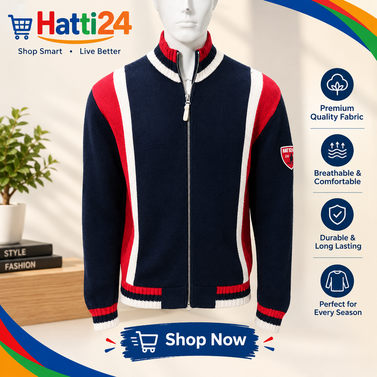 Luster Men's Sweater INKBLUE & RED
