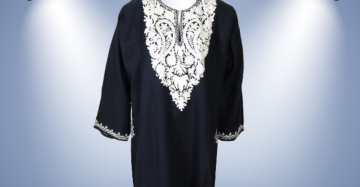 Traditional Kashmiri Phiran In Black Color With White Embroidery Work