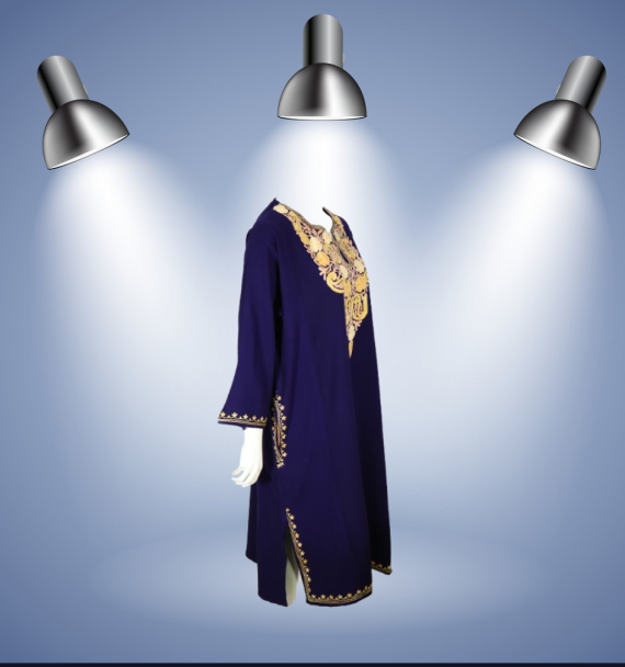 Traditional Kashmiri Phiran in Ink Blue Color with Skin Embroidery Work - Image 2