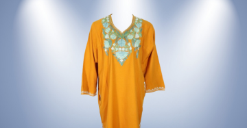 Traditional Kashmiri Phiran In Orrange Color With Green Embroidery Work