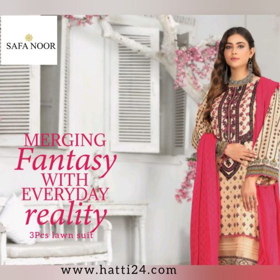 15 Safa Noor Printed Lawn Shirt With Embroidery lenu Dyed Dupatta Cotton Print Trouser