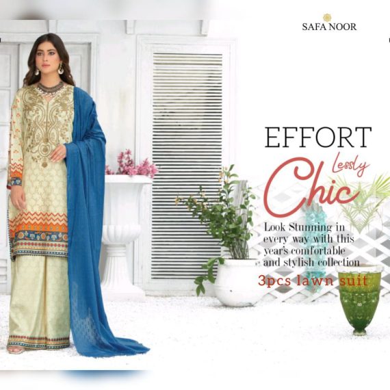 14 Safa Noor Digital Printed Lawn Shirt With Embroidery  lenu Dyed Dupatta Cotton Print Trouser