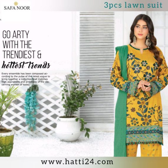 16 Safa Noor Printed Lawn Shirt With Embroidery lenu Dyed Dupatta Cotton Print Trouser