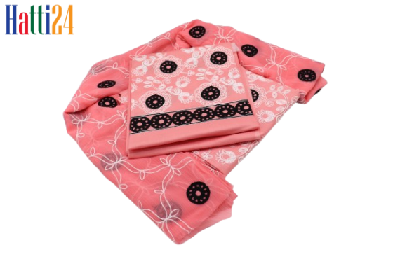 Embroidered Summer Cotton Fancy Baghban heavy Jaal 3pc Dress In light Pink - Image 2